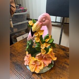 Pink Flamingo Floral Sculpture Wine Bottle Holder